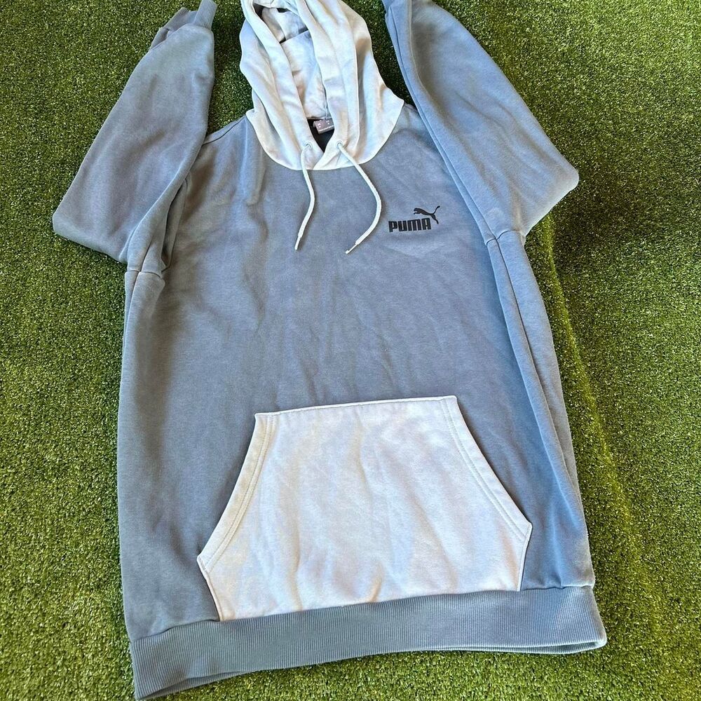 Puma Men's Blue and Grey Hoodie